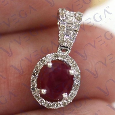6.00crt Oval Cut Natural Ruby & Diamond Pendant 18k White Gold Plated No Chain