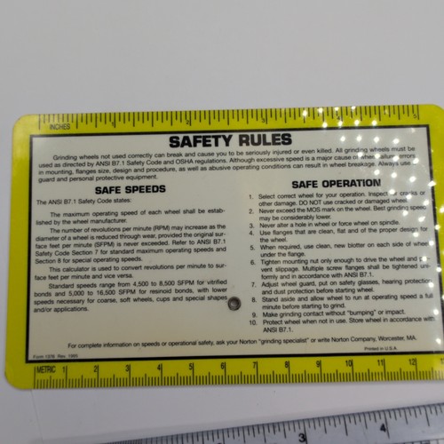 c1980s Norton Calculator For Grinding Polishing Wheel Speeds RPM Tool ...