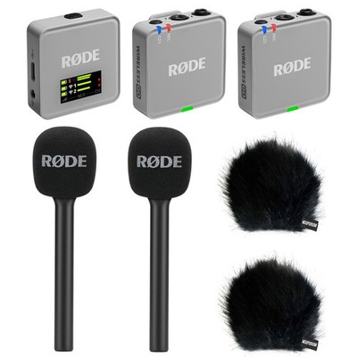 Rode Wireless GO Gen 3 Stone Grau mit 2x Interview GO und 2x WSBK Windschutz