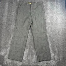 Vtg Brown Plaid Stripe Flat Front Pants Size 33 Wool Blend 70s Retro Cottage