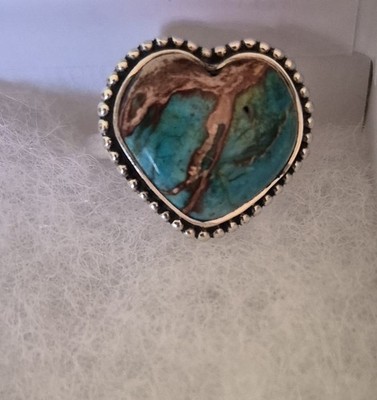 Heart Ring Sterling Silver 925 Blue Copper Turquoise Ring Size 6