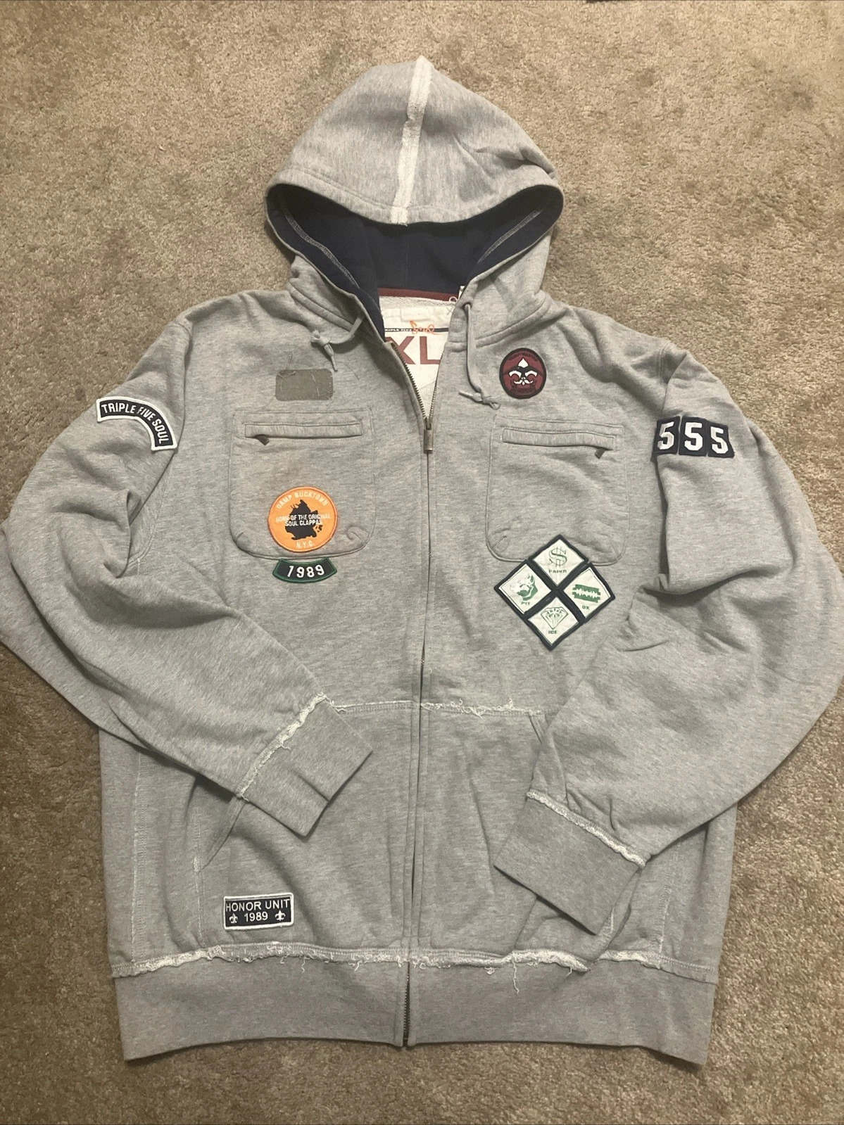 Sweat à capuche vintage Triple Five Soul 555 taille XL Y2K fermeture éclair suprême homme années 90 2000