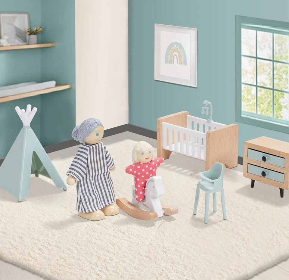 Giant bean 36pcs Wooden Dollhouse Furniture Set 5 Rooms 4 Family Dolls, Wood ... - Image 4 of 4