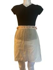Vintage White Sheer Half Apron Battenburg Lace Pink Ribbon 1950s 60s Hostess