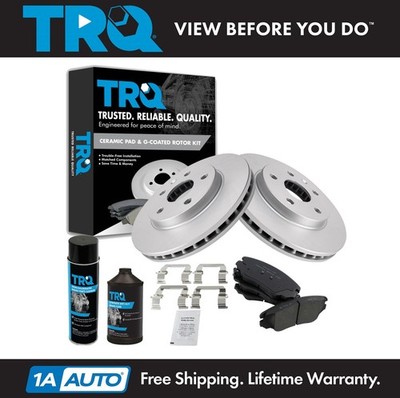 TRQ Front Premium Ceramic Brake Pad & Coated Rotor Kit w/Fluids for Chevy Buick