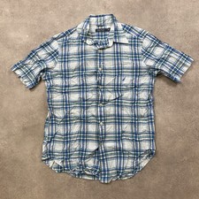 Nautica Shirt Mens Medium Plaid Western Vintage Checkered Button Up Shirt, Blue 