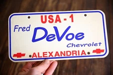 Vintage Chevrolet Dealer License Plate tag USA plastic Fred DeVoe Alexandria, IN