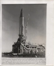 1958 Press Photo Atlas Intercontinental Ballistic Missile Launch Pad Cape Canave