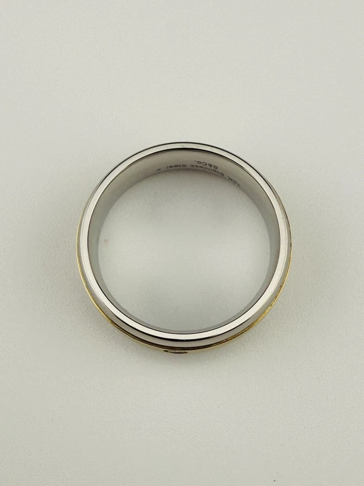 10k Gold & Stainless Steel Solitaire Natural Diamond Men's Wedding Band Size 12 - Image 3 of 4