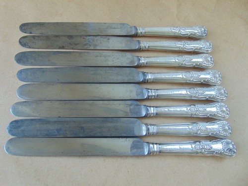 8 VIKTORIANISCHE TISCHMESSER STERLINGSILBER MIT GRIFF KÖNIG 1840 - Bild 13 von 15