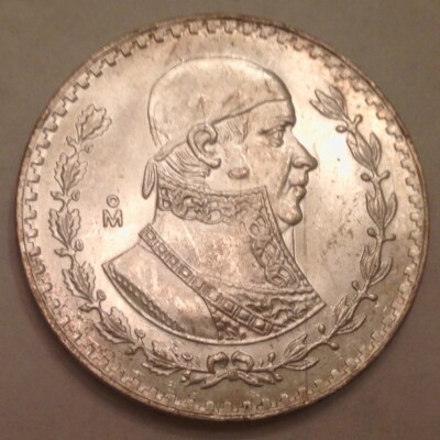 ~ Mexico 1960 One 1 Peso Silver Uncirculated Unc - FREE US SHIPPING