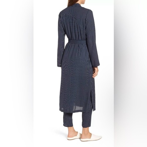 Eileen Fisher Kimono Style Blue Striped Dress/Over Jacket Medium Petite - Picture 2 of 7
