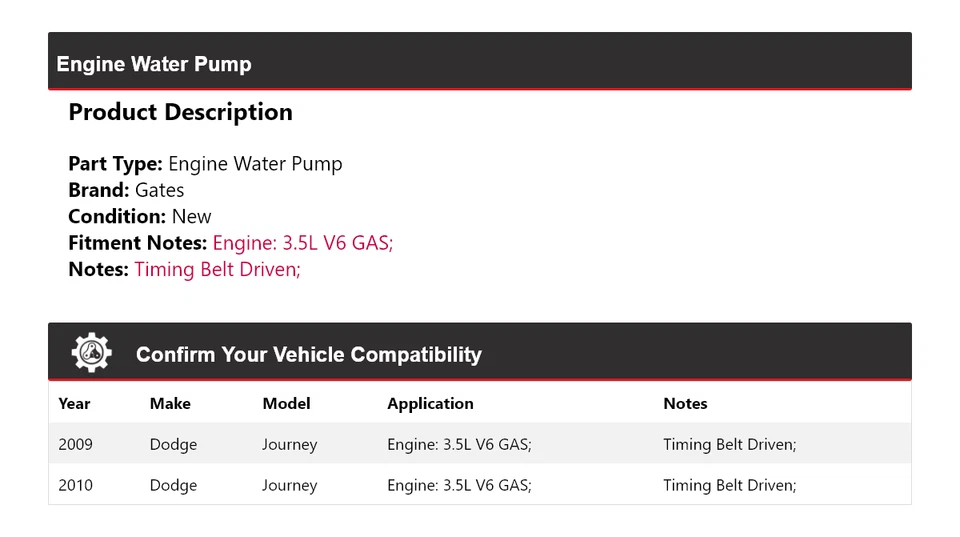 Puertas de bomba de agua con motor V6 de 3,5 L para Dodge Journey 2009-2010 Foto 2 de 4