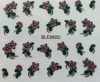 Nail Art 3D Glitter Decal Stickers Pink Flowers BLE860D