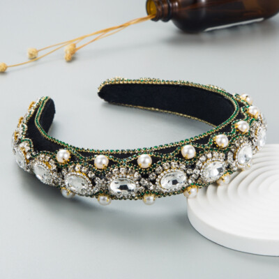 Women Baroque Headband Crystal Rhinestone Padded Velvet Hairband Hair Accessory