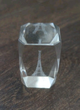 Vintage 3D Lazer-Etched Glass Eiffel Tower Souvenir Paperweight Ornament VGC