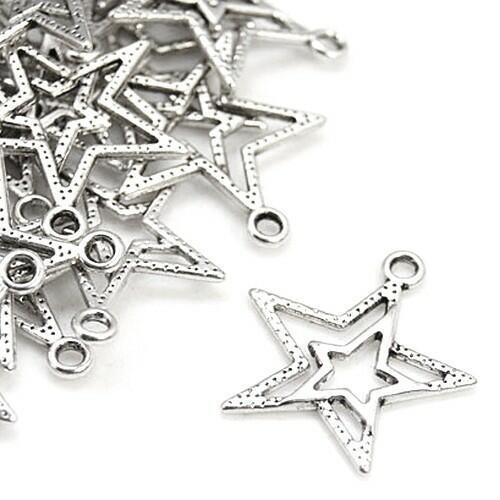 Metal Alloy Star Charms Antique Silver 23mm Pack Of 20 - Picture 1 of 1