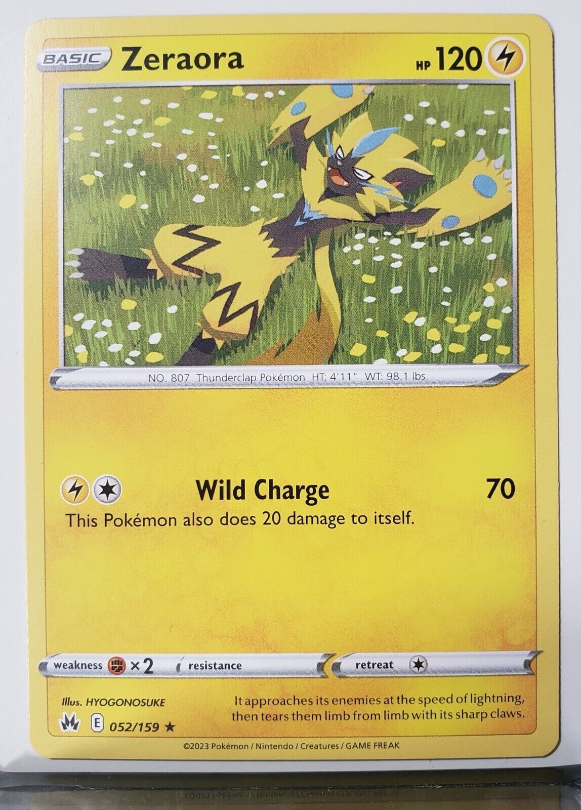 Reverse Holo Rare Zeraora 052/159 Rare Crown Zenith Pokemon TCG NM+
