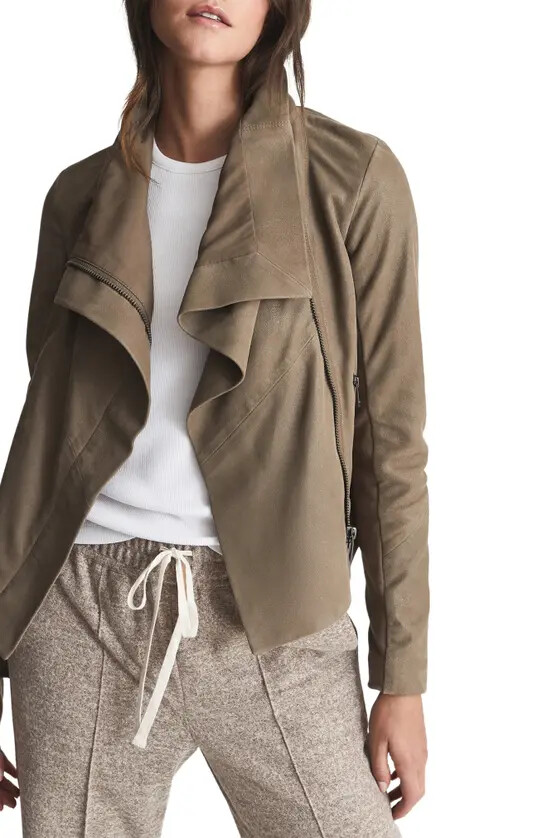 REISS Rae Waterfall Lapel Suede Jacket 