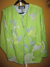 NWT Indigo Moon Green Spring Easter Embroidered Floral Jacket Blazer 1X