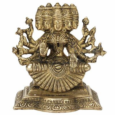 Brass Statue Lord Panchmukhi Five Faces Gayatri Devi Idol Figurine 5''