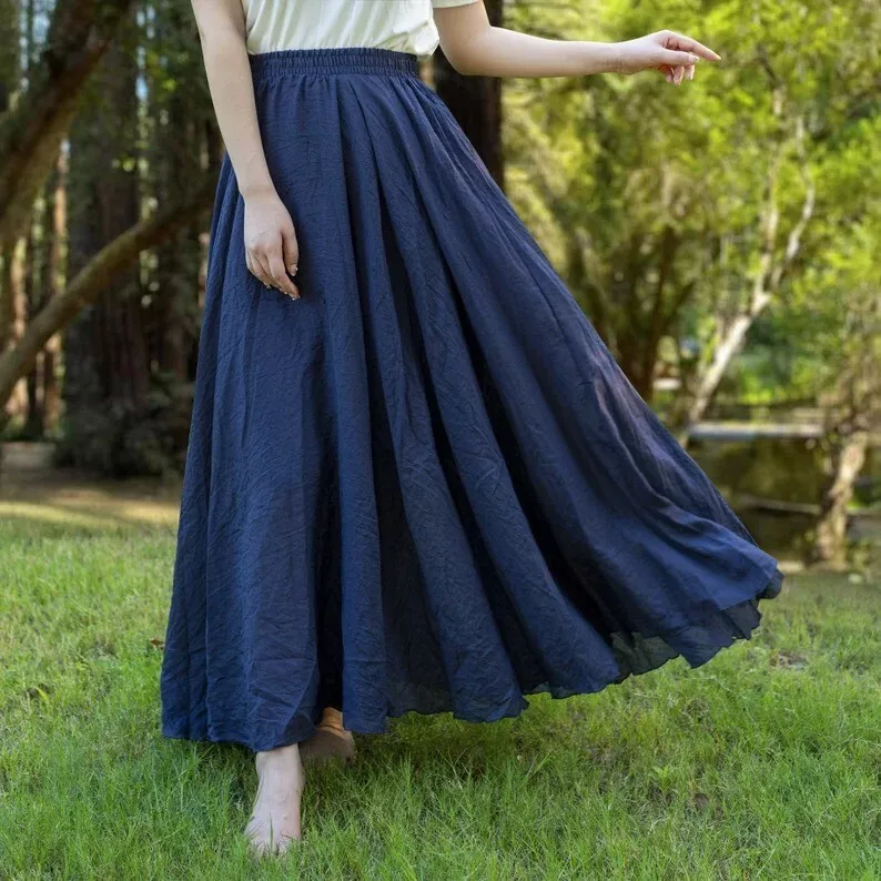Drawstring navy top blue skirt
