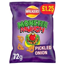 Walkers Monster Munch Pickled Onion Snacks Crisps - SHARING BAGS 6 PACK X 72g