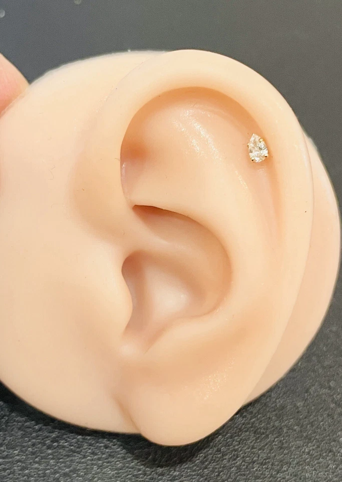 Pear Shape Natural Diamond Push-In 14K Gold 18G Labret Ear Tragus Stud - Image 3 of 4