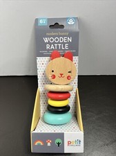 PETIT COLLAGE - MODERN BUNNY WOODEN RATTLE Baby Cute Brand New