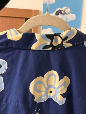 UNIQLO MARNI Oversized Printed Open Collar Short Sleeve Shirt Blue