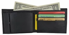 Black Mens Genuine Leather Bifold Snap Credit Card Case Holder Pocket Wallet