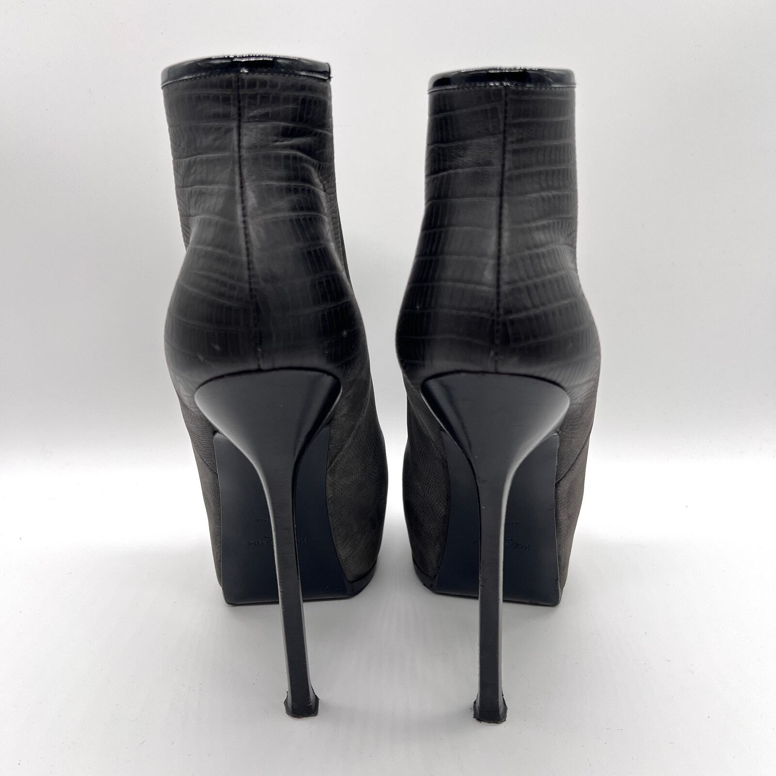 Scarpe YSL YVES SAINT LAURENT donna 38 grigio tribtoo lucertola goffratura stivale plateau