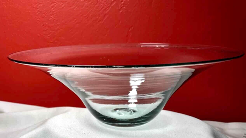 Glass Bowl Centerpiece Hand Blown 12 in.  Decorative Green Black Metal Stand - Picture 5 of 10