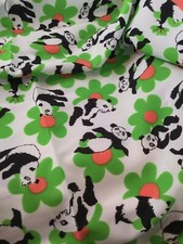 Panda Bear Fabric Polyester White And Green Flowers 1 3/4 Yards Garment F19