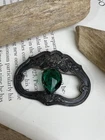 Vintage Large Brooch Pin w Acrylic Green Stone Costume Jewelry Intricate 💚