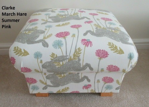 Clarke March Hares Fabric Footstools Footstalls Pouffe Animals Rabbits Dandelion - Picture 3 of 31