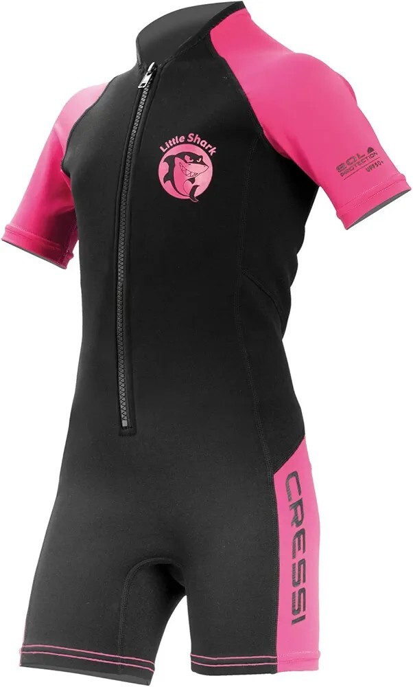 Cressi Little Shark JR Wetsuit Shorty 2mm Black Pink 3 4Y UPF50 Plus NEW