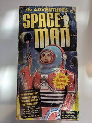 RARE-2007-SCHYLLING-THE ADVENTURES OF SPACE MAN-WIND UP MOTOR-NEW ACTION TIN-TOY