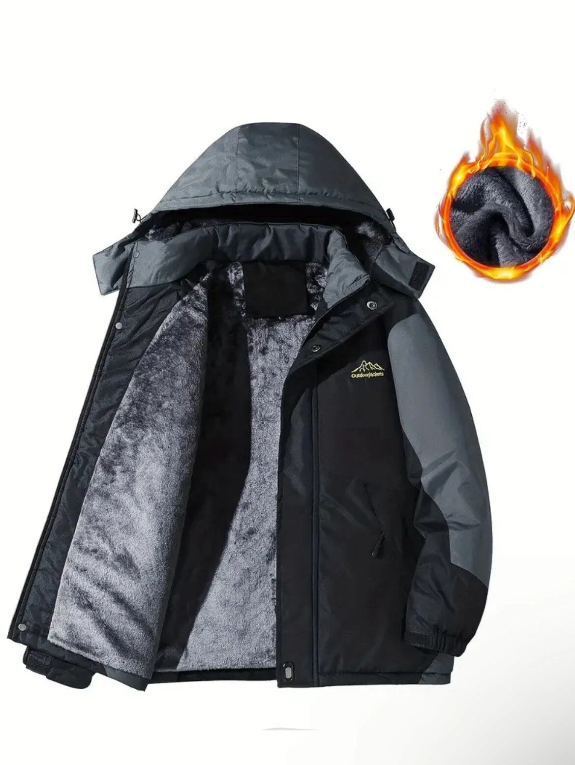 Men’s Warm Comfortable Waterproof Windproof Durable Hooded Sherpa-lined Jacket