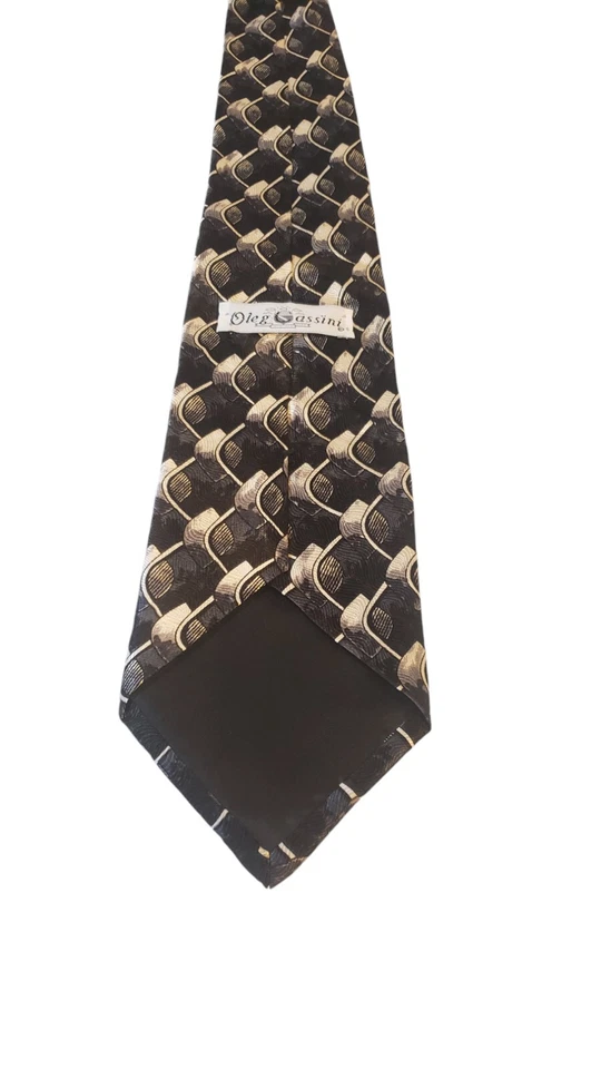 Prendas para el cuello Oleg Cassini corbata para hombre seda negro blanco abstracto geométrico hechas en EE. UU. Foto 4 de 4