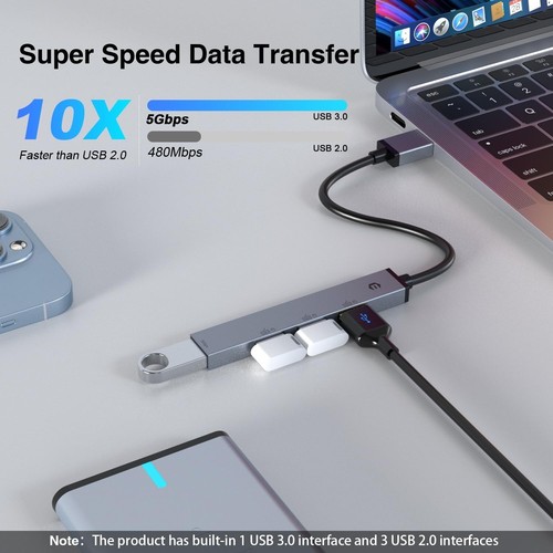 Concentrador USB C premium de 4 puertos con un solo rápido USB 3.0 y 3 USB 2.0 de 5 Gbps - Imagen 3 de 4