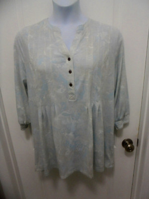 Wonderly Womens Light Multi Color Paisley 3/4 Sleeves V-Neck Top Size 1X