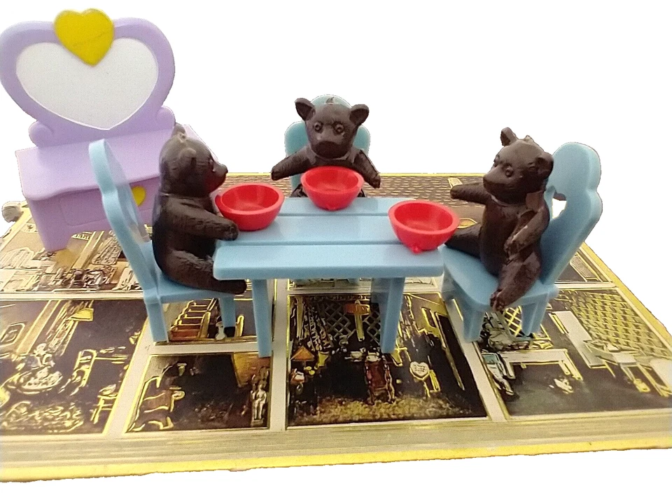 De colección 1981 D. Shackman & Co. 3 osos de plástico con mesa, sillas, etc. Foto 3 de 4