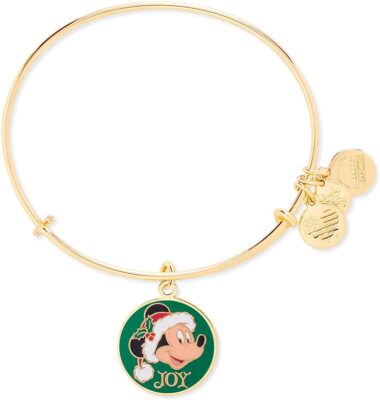 Disney Alex and Ani Santa Mickey Joy Christmas Bracelet Gold Tone