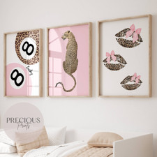 Set of 3 pink leopard prints / Preppy Wall Art / Trendy Poster /Glam Art print