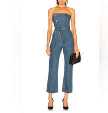 Marissa Webb Marselle Strapless Raw Hem Denim Jumpsuit Jumper Size 10 TP01