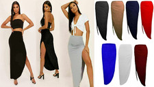 Womens Long Slim Fit Ruched Side Split Skirt Gypsy Fancy Party Wear