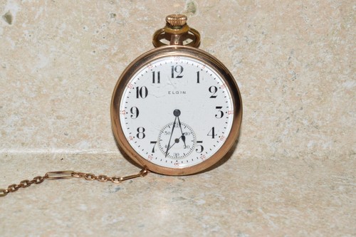 ELGIN 1950 Taschenuhraufzug Original USA Größe 35mm weißes Zifferblatt 10K Gold - Bild 10 von 24