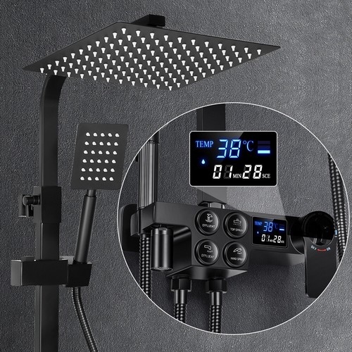 Thermostat Schwarz Duscharmatur Duschset Regendusche Duschsystem Kopfbrause DE