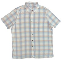 Tasso Elba Shirt Men's XL Button Up Shirt Plaid Textured 100 Cotton Blue Peach